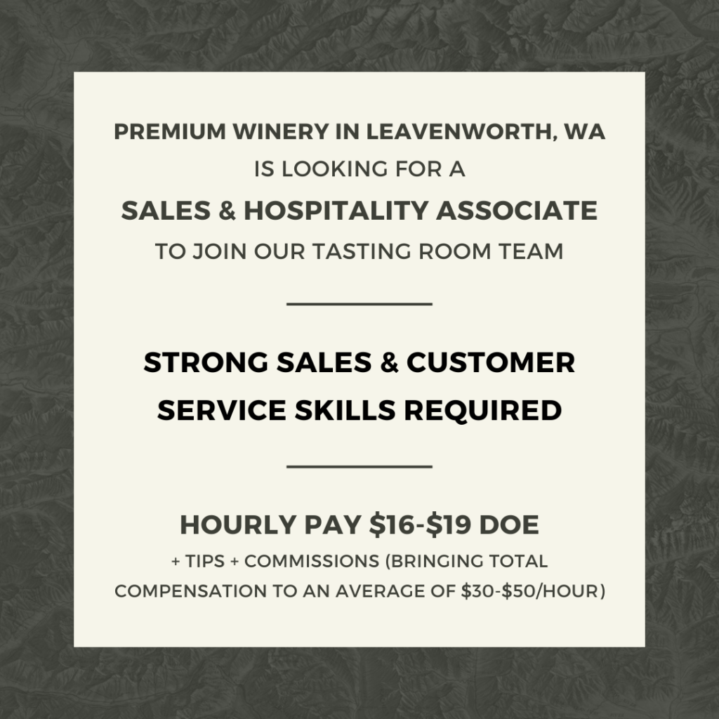 employment leaveworth wa sales hospitality assistant winery tasting room